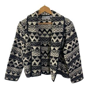 Bedford Fair Lifestyles Women’s Woven Jacket Black Cream Southwest Tapestry.
